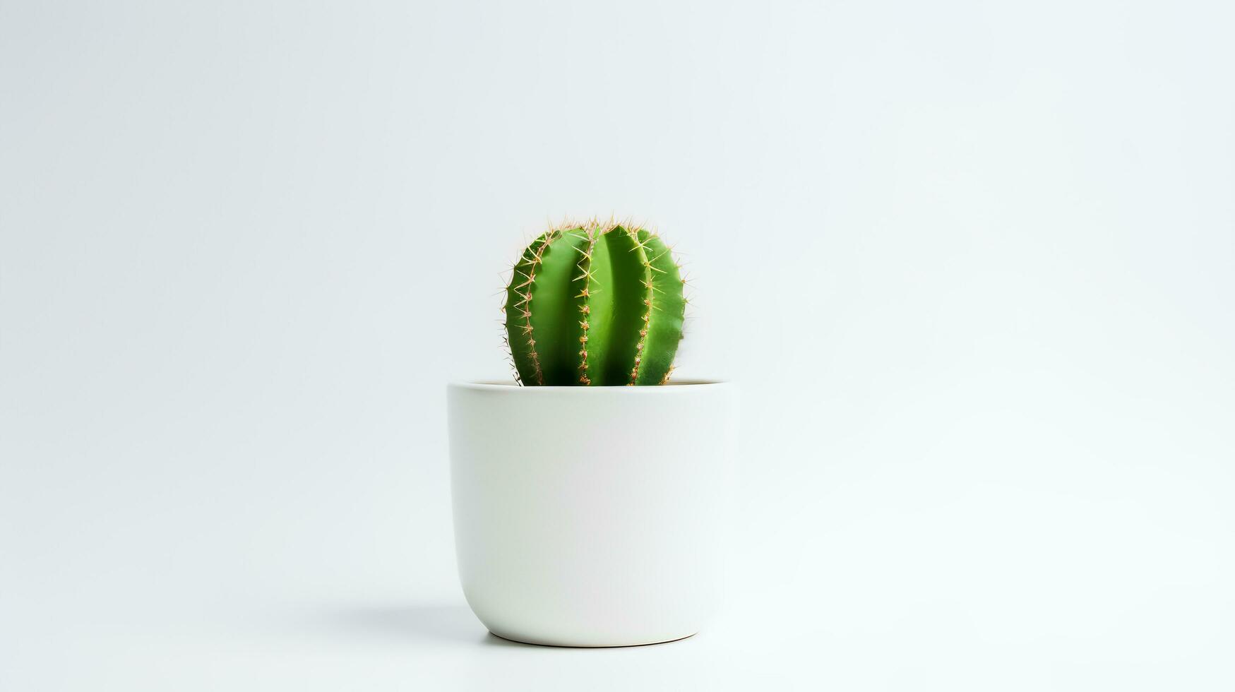 Photo of cactus in minimalist pot as houseplant for home decoration isolated on white background. Generative AI