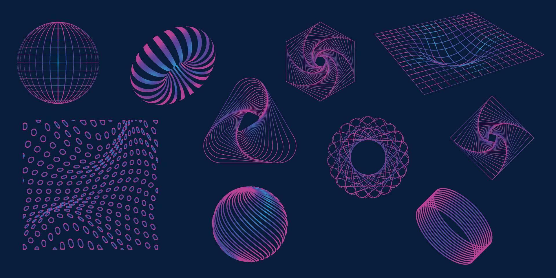 Neon set of geometric elements. Vector illustration