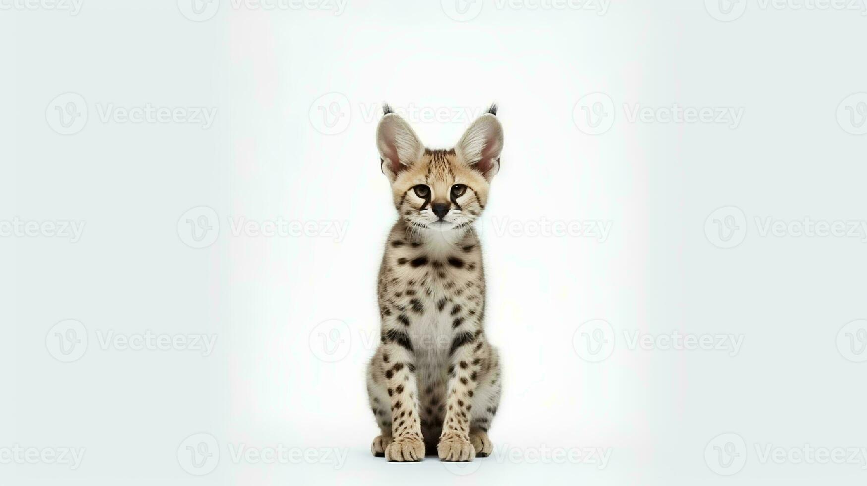 Photo of a serval on white background. Generative AI