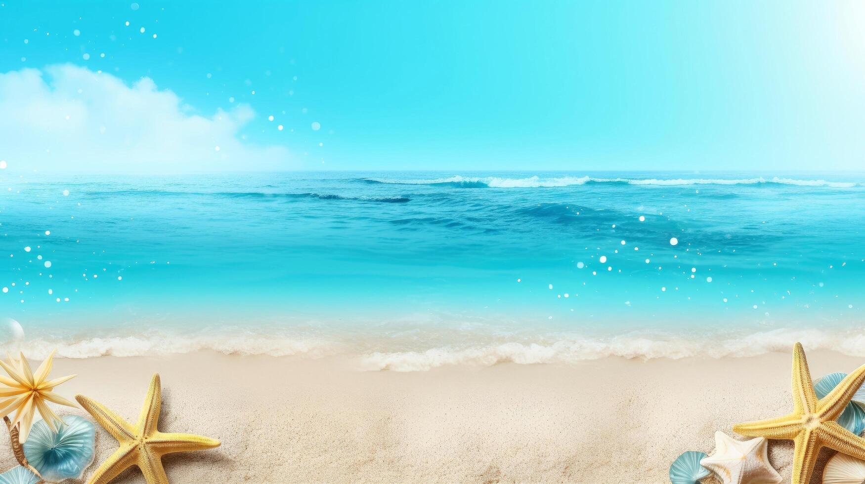 Sea elements card template, beach background design with border frame for template. composition with copy-space, illustration photo