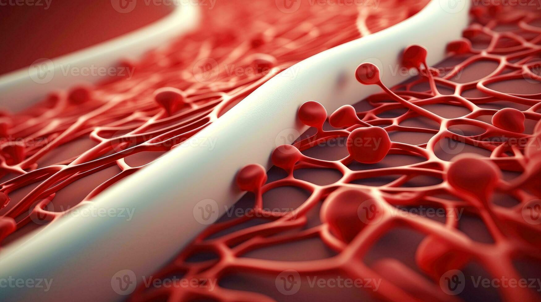 3D illustration mockup of the human organ systems, circulatory, digestive, red and white bloodcells wtih blurred backgroun. Medical education concept, Generative AI illustration photo