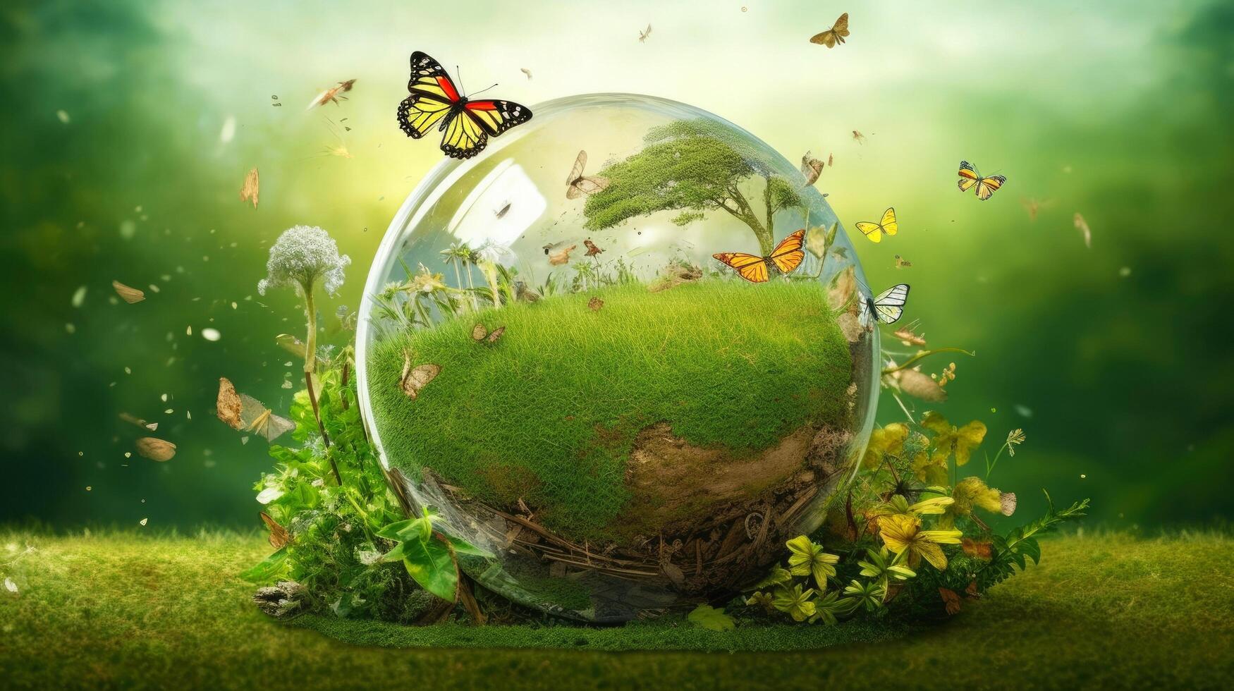 Illustration image, Nature and Sustainability, Eco-friendly Living and conservation, Concept art of Earth and animal life in different environments, illustration photo