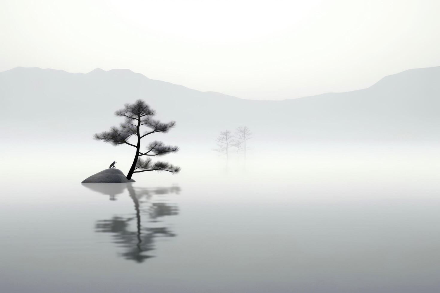 Abstract illustration minimalist landscape, alone tree in clear nature landscapeAbstract illustration minimalist landscape, Alone tree in clear nature landscape, illustration photo