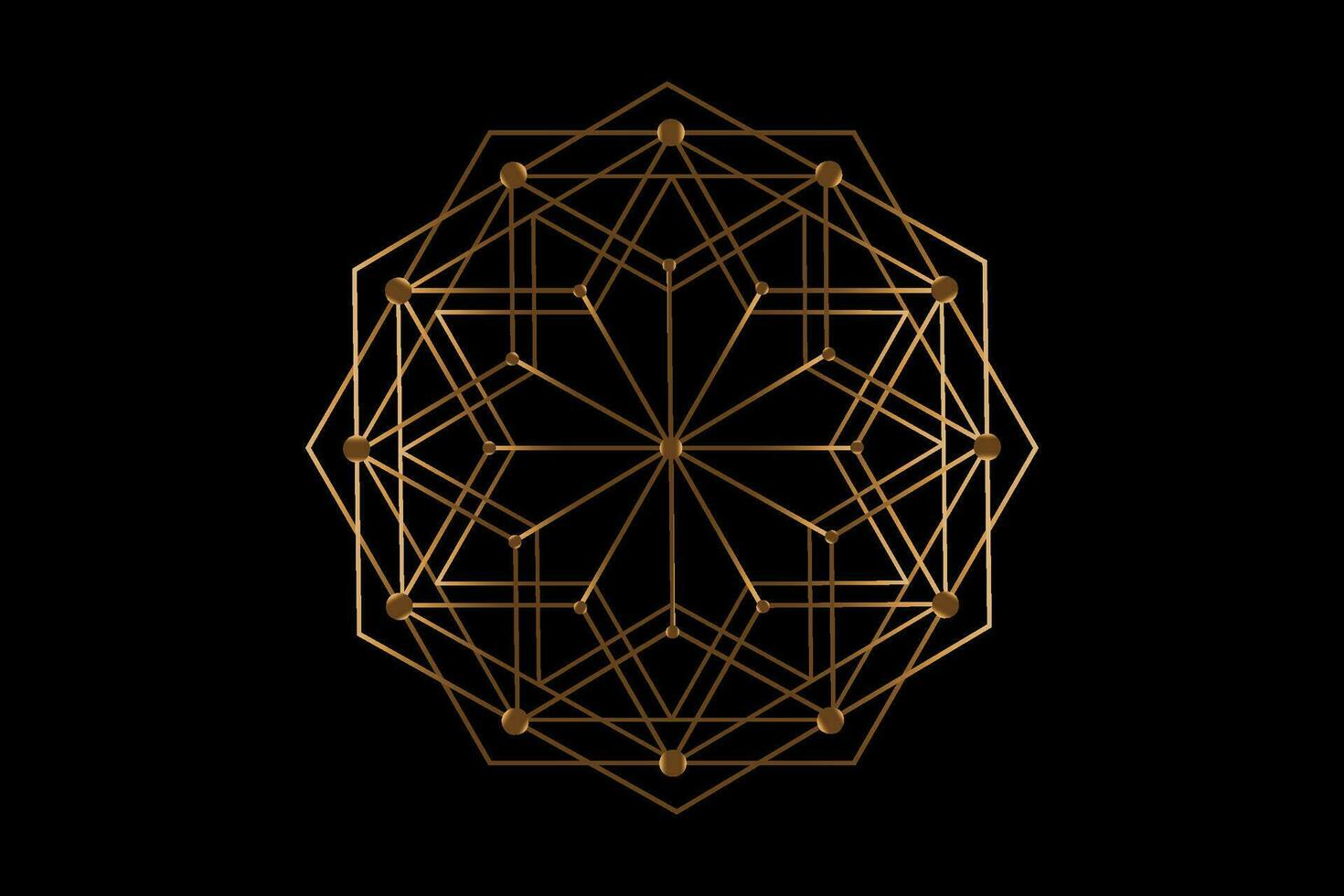 Gold mandala of sacred ancient geometry. Vector symbols and elements. Alchemy, religion, philosophy, astrology and spirituality themes. Golden Logo icon isolated on black background