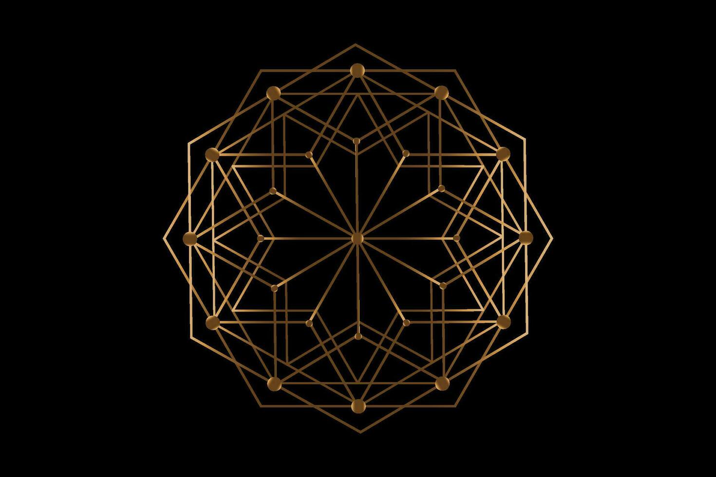 oro mandala de sagrado antiguo geometría. vector símbolos y elementos. alquimia, religión, filosofía, astrología y espiritualidad temas dorado logo icono aislado en negro antecedentes