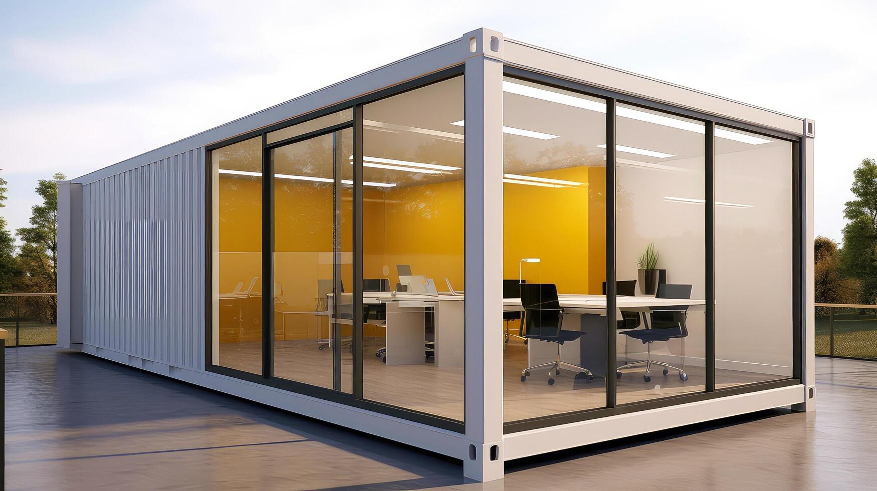 Mobile office buildings or container site office for construction site. Shipping container. Portable house and office cabins, illustration photo