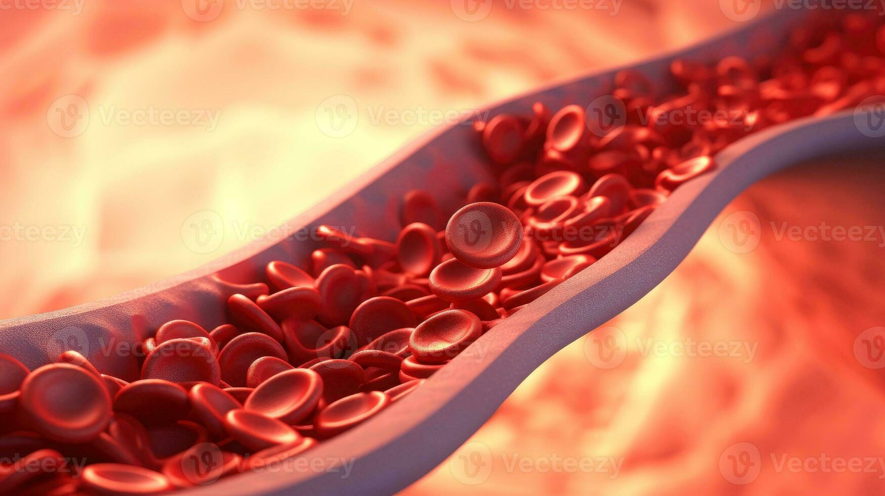 3D illustration mockup of the human organ systems, circulatory, digestive, red and white bloodcells wtih blurred backgroun. Medical education concept, Generative AI illustration photo