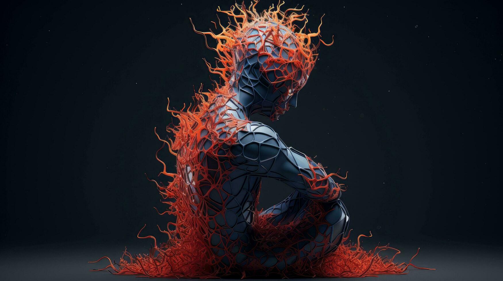 Illustration of thought energy . Head of person and neural network of brain with a problematic areas, Psychic waves concept, Generative AI illustration photo