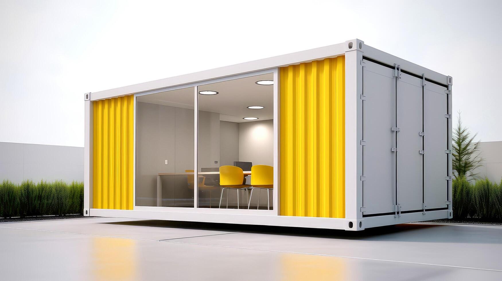 Mobile office buildings or container site office for construction site. Shipping container. Portable house and office cabins, illustration photo