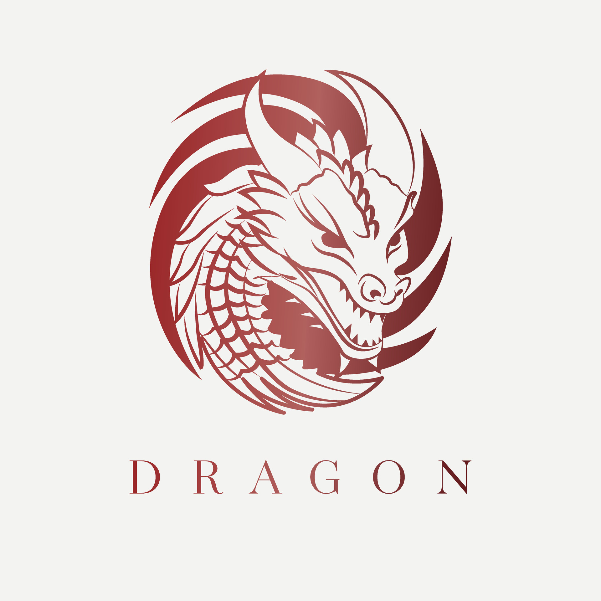 Dragon vector logo design. Round fantasy creature vector icon symbol