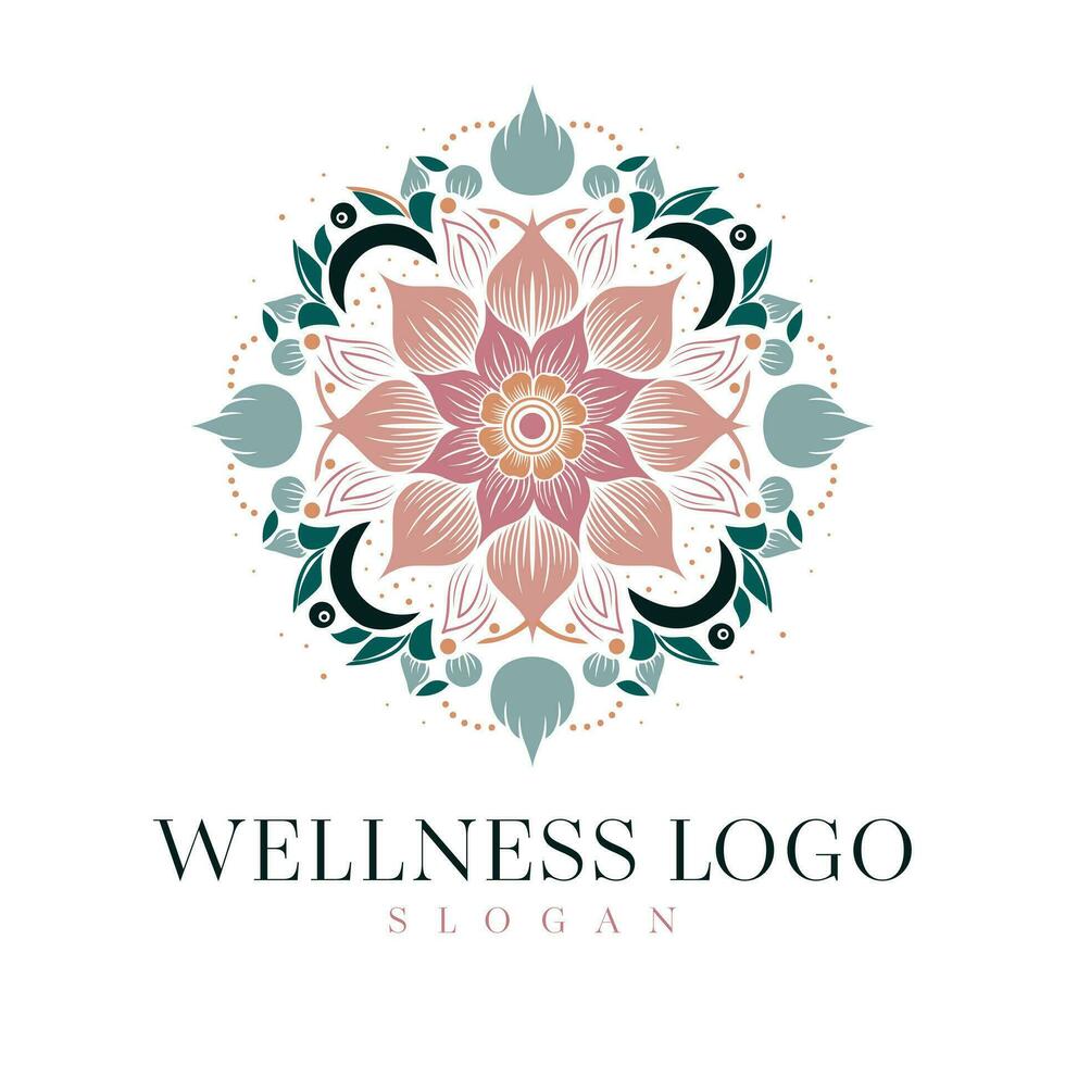 bienestar vector logo diseño. floral mandala zen vector emblema.