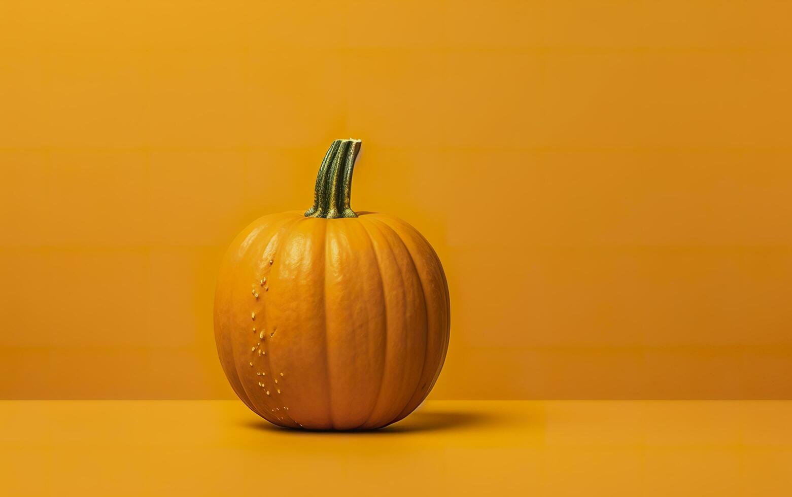 A pumpkin against a yellow background. Generative AI photo