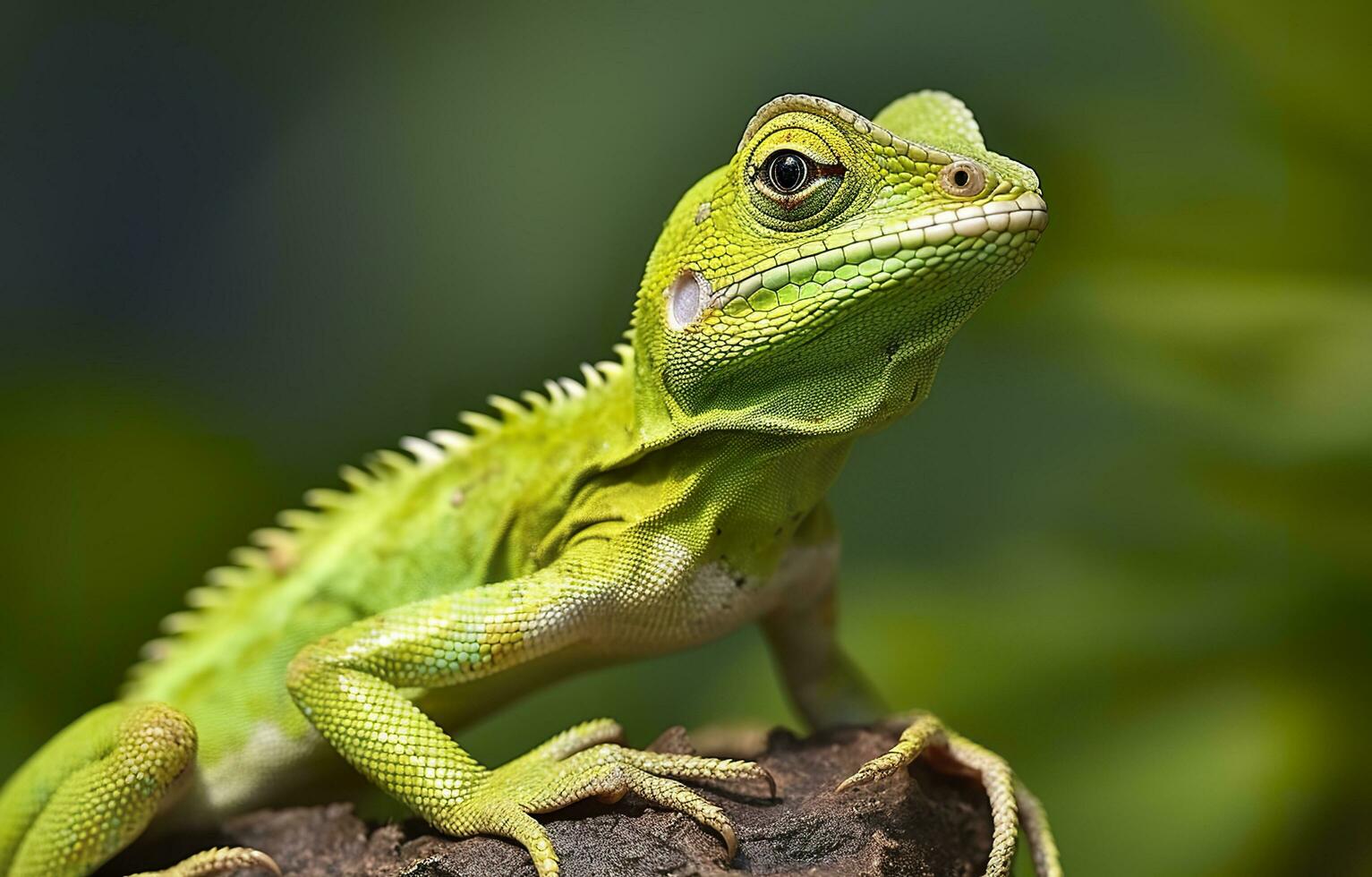 Bronchocela cristatella, also known as the green crested lizard. Generative AI photo