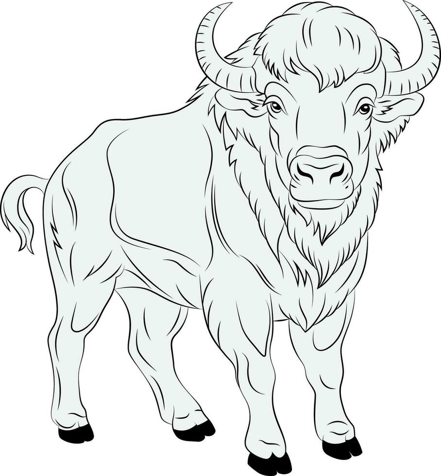 Cute Cartoon Bison Coloring Book Vector Illustration