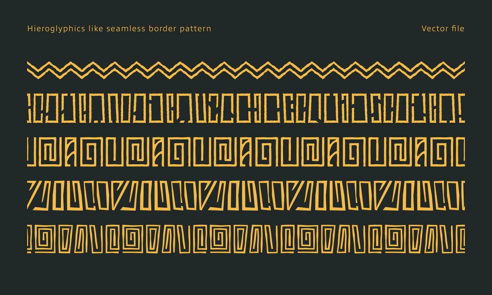 hieroglyphics like and african or aztec ethnic tribe pattern like border seamless pattern set for design decoration vector