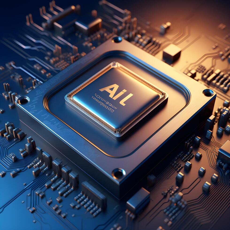 Central computer processors CPU technology background. Close up of a artificial intelligence microchip circuit interior of a computer. circuit board. Generative Ai photo