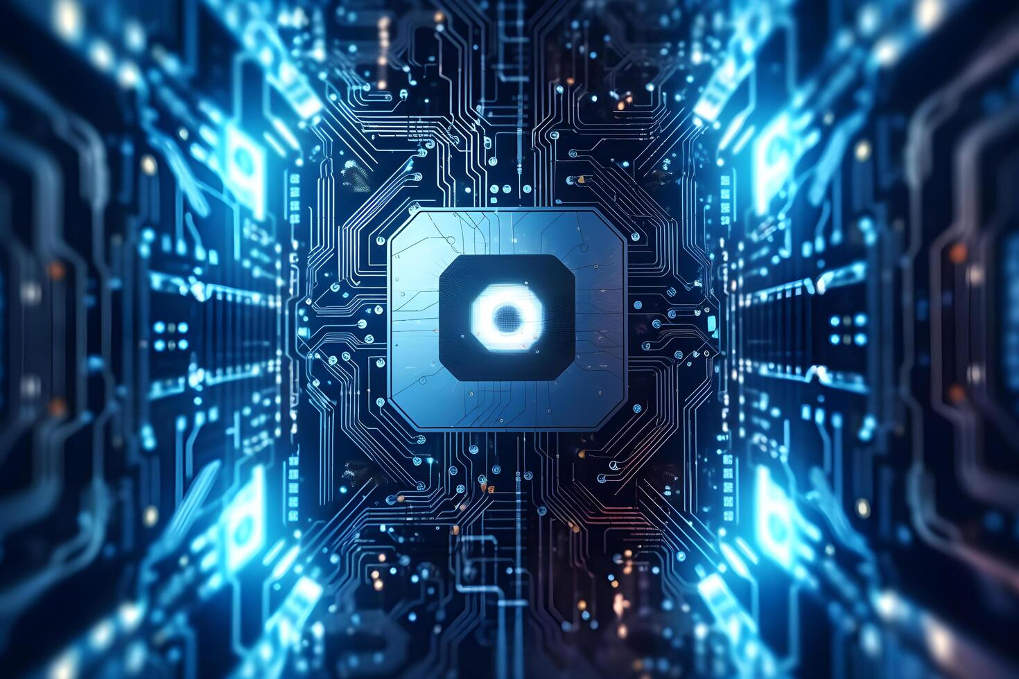 Central computer processors CPU technology background. Close up of a microchip circuit interior of a computer. circuit board. photo