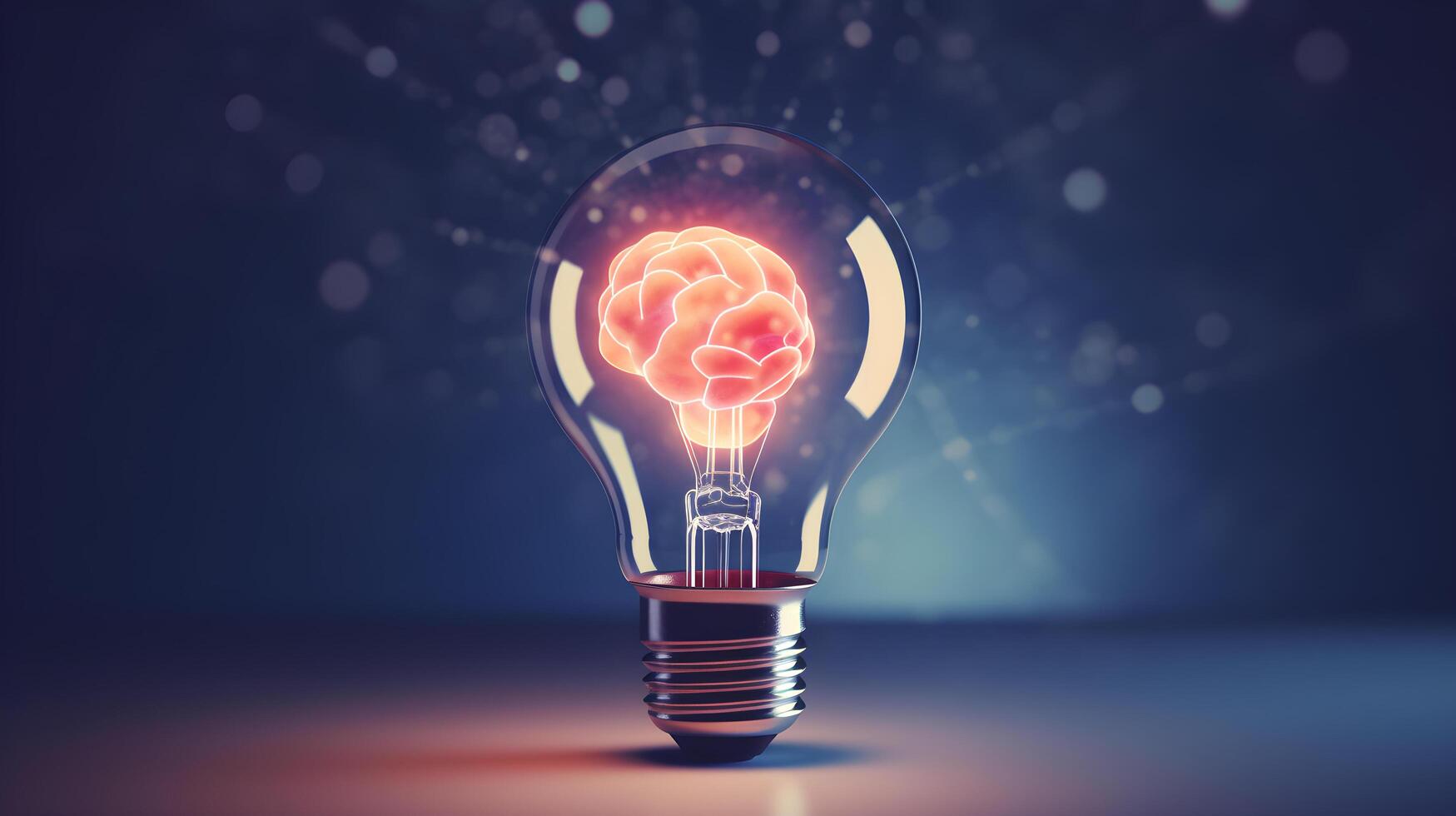 Futuristic glowing brain light bulb hologram. Abstract virtual light bulb hologram. Innovation and creative idea concept. photo