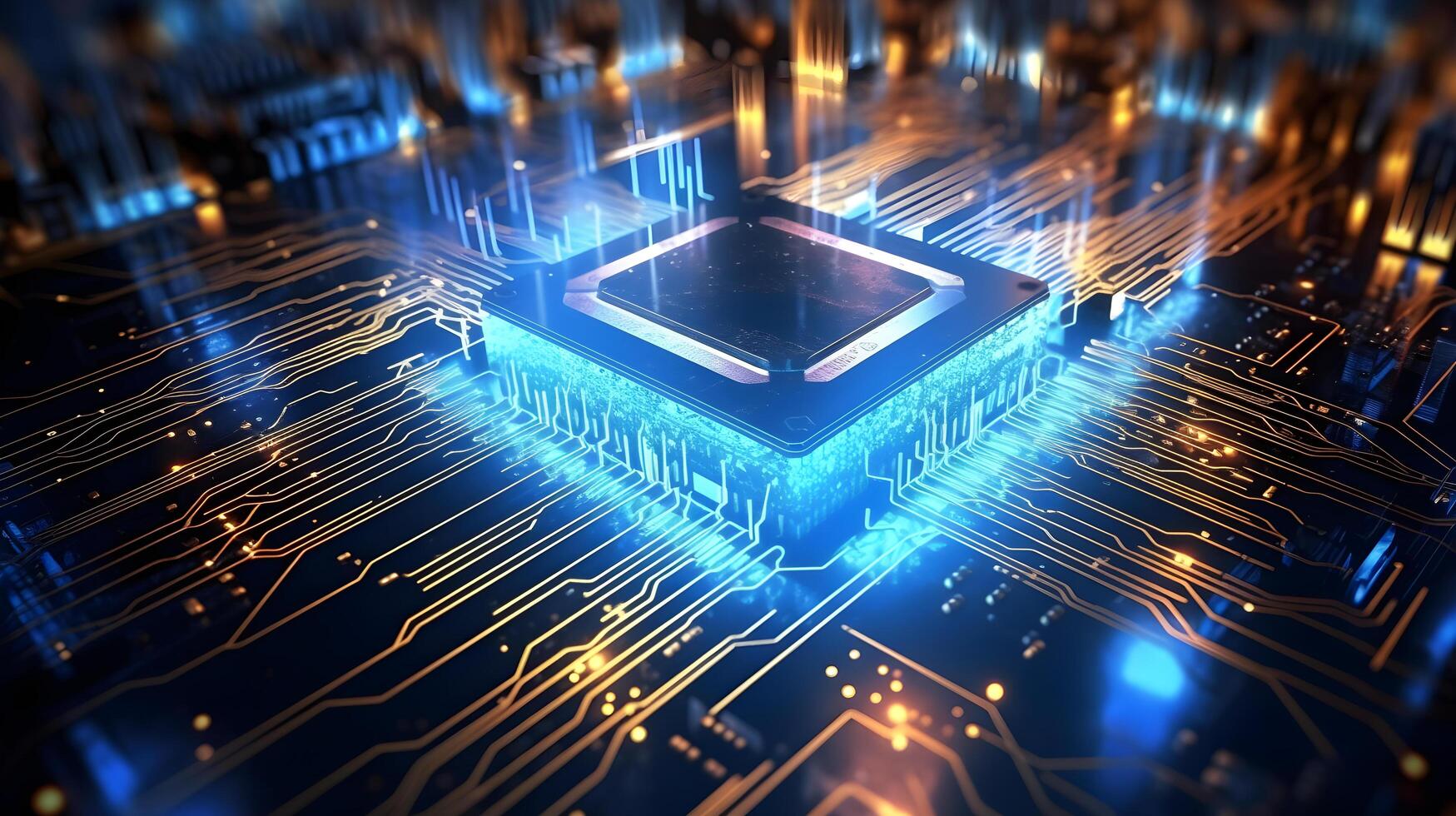 Central computer processors CPU technology background. Close up of a microchip circuit interior of a computer. circuit board. photo