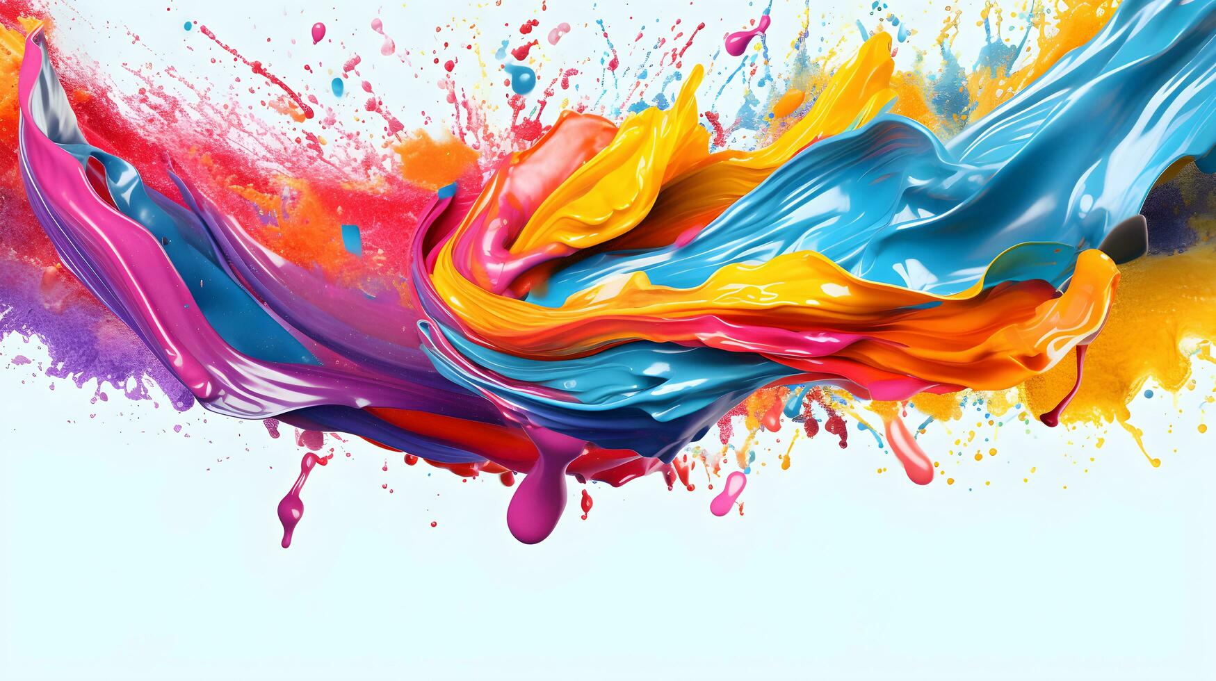 Colorful vibrant liquid paint splash. Abstract background with colorful fluid rainbow wave. Amazing colorful paint mix splash background. Generative Ai photo