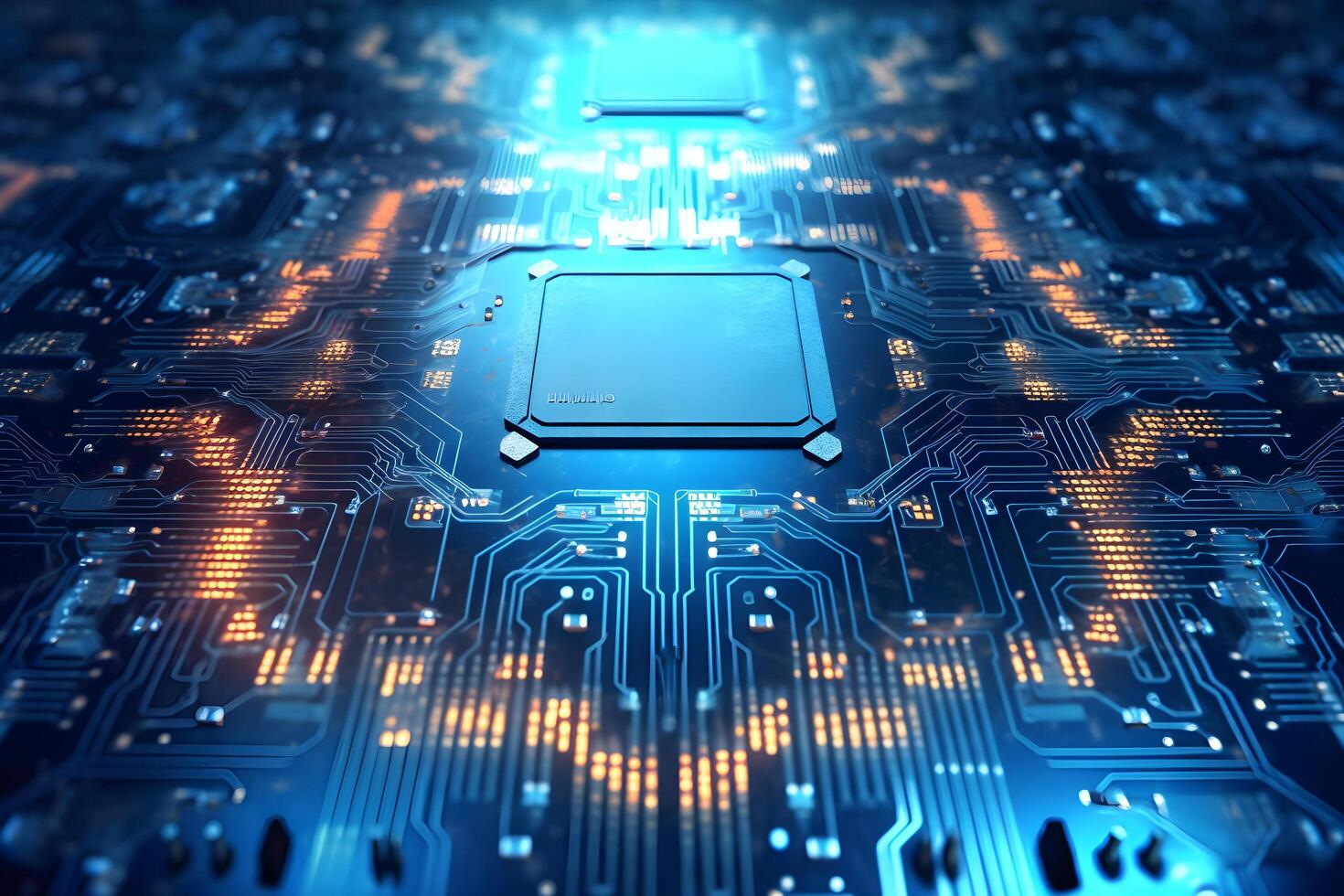 Central computer processors CPU technology background. Close up of a microchip circuit interior of a computer. circuit board. Generative Ai photo