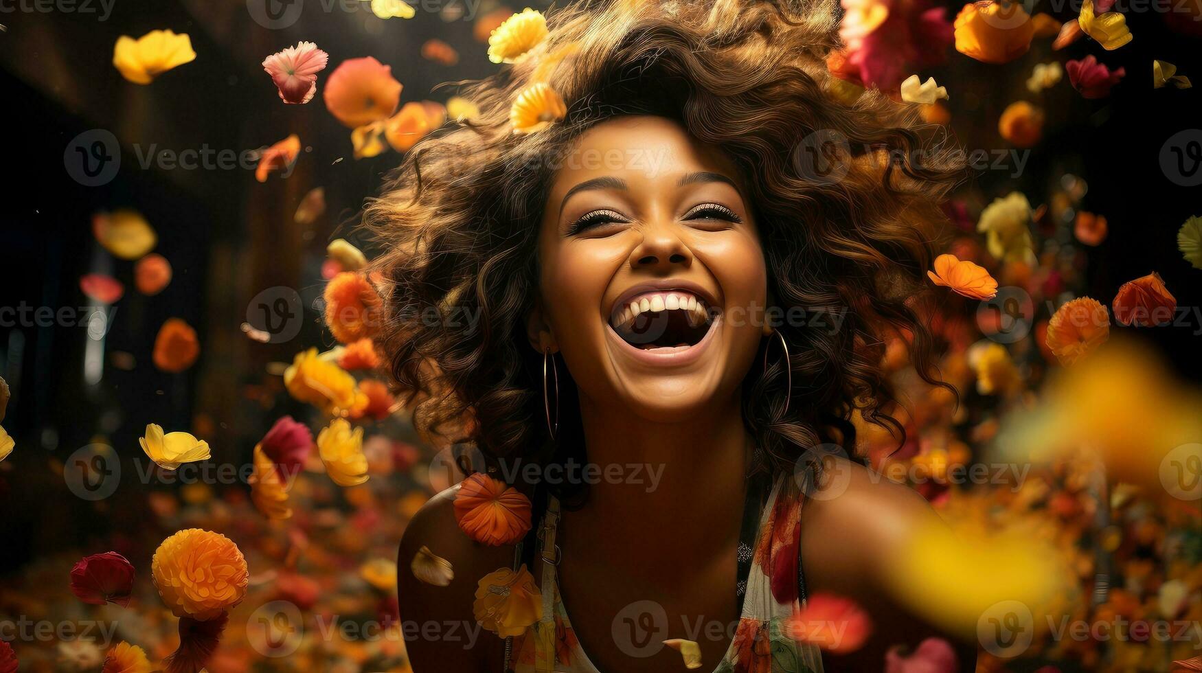 Young happy satisfied excited fun surprised amazed, People lifestyle concept, with blurred background, Generative AI illustration photo