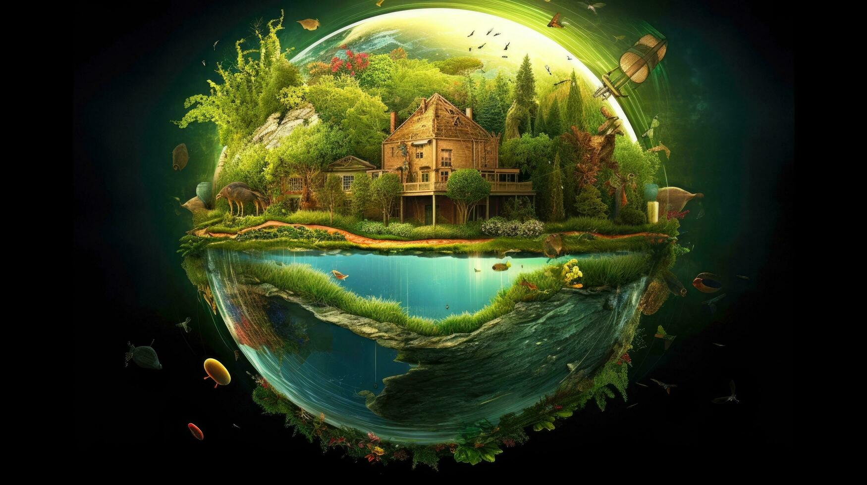 Illustration image, Nature and Sustainability, Eco-friendly Living and conservation, Concept art of Earth and animal life in different environments, Generative AI illustration photo