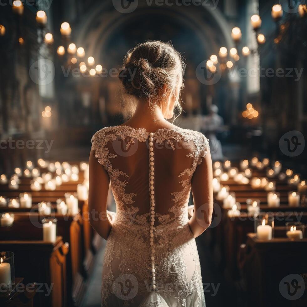 The bride goes to the altar. Wedding. Generative AI photo