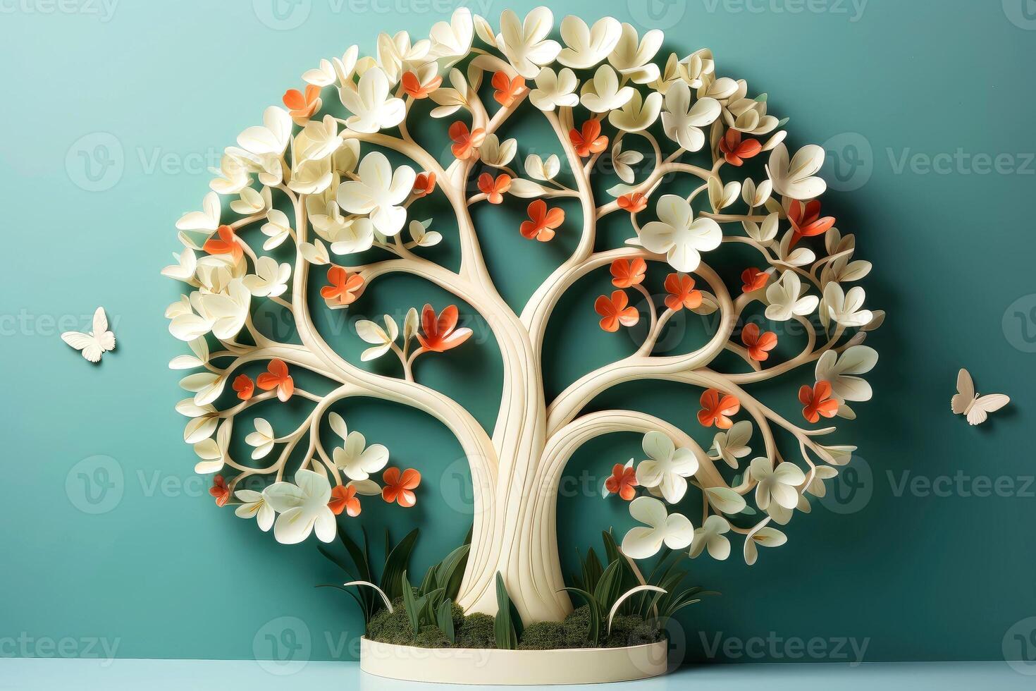 Ecosystem restoration, environment day concept tree background. Recycle icon paper cut banner with forest. Ecology project concept, illustration photo