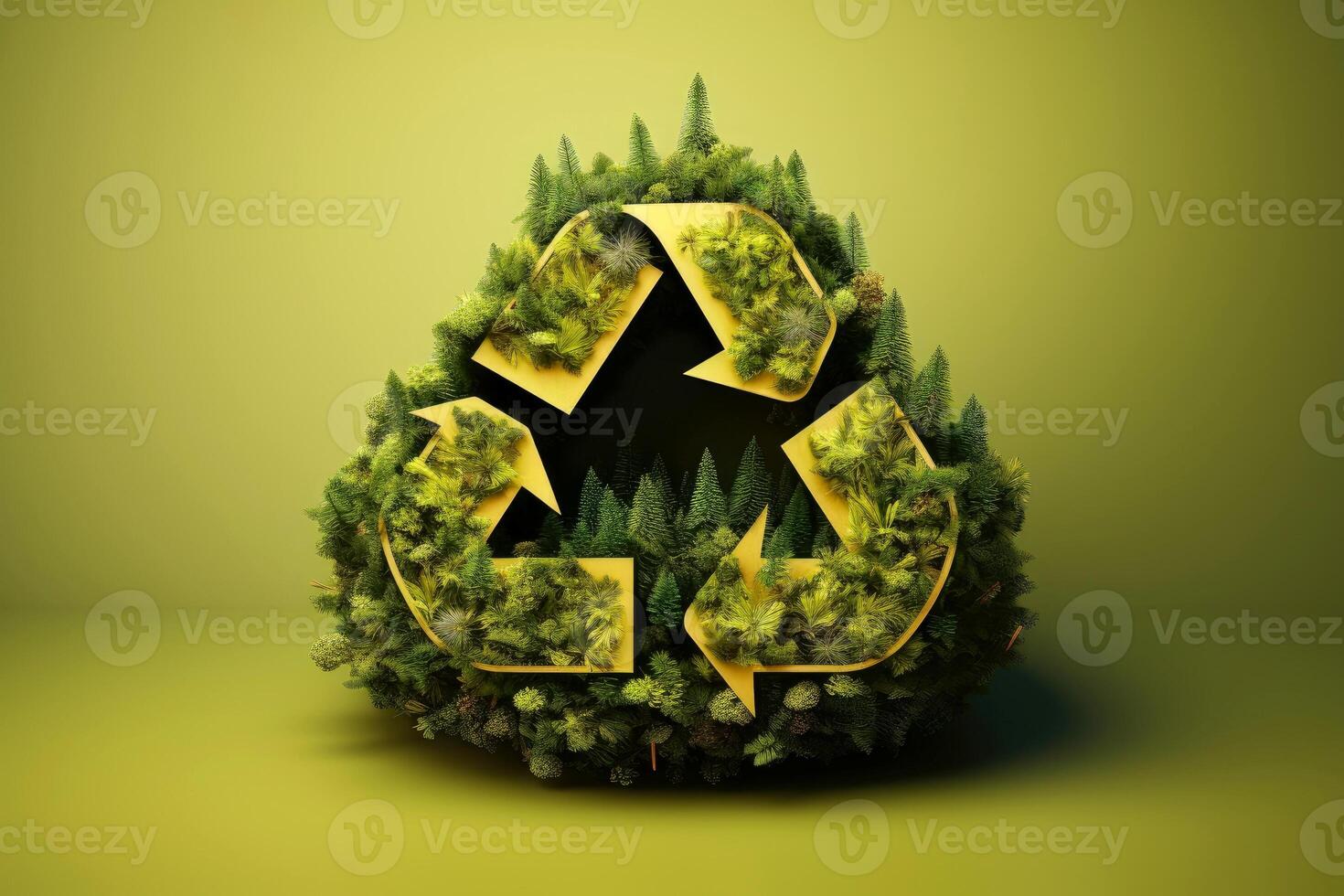 Ecosystem restoration, environment day concept tree background. Recycle icon paper cut banner with forest. Ecology project concept, illustration photo