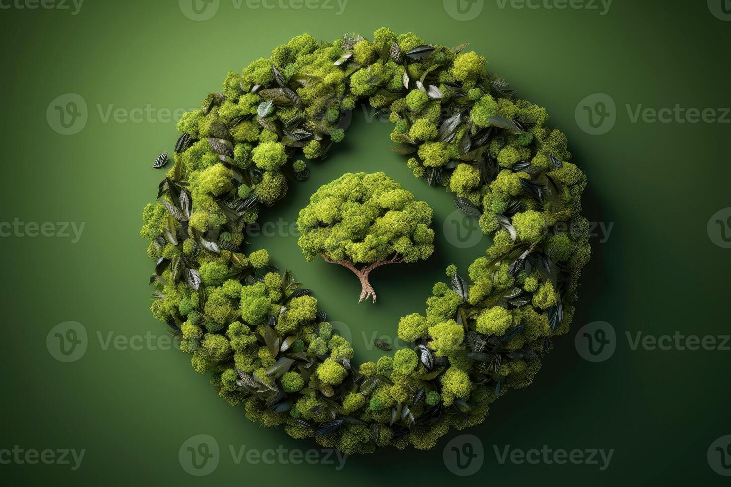 Ecosystem restoration, environment day concept tree background. Recycle icon paper cut banner with forest. Ecology project concept, illustration photo