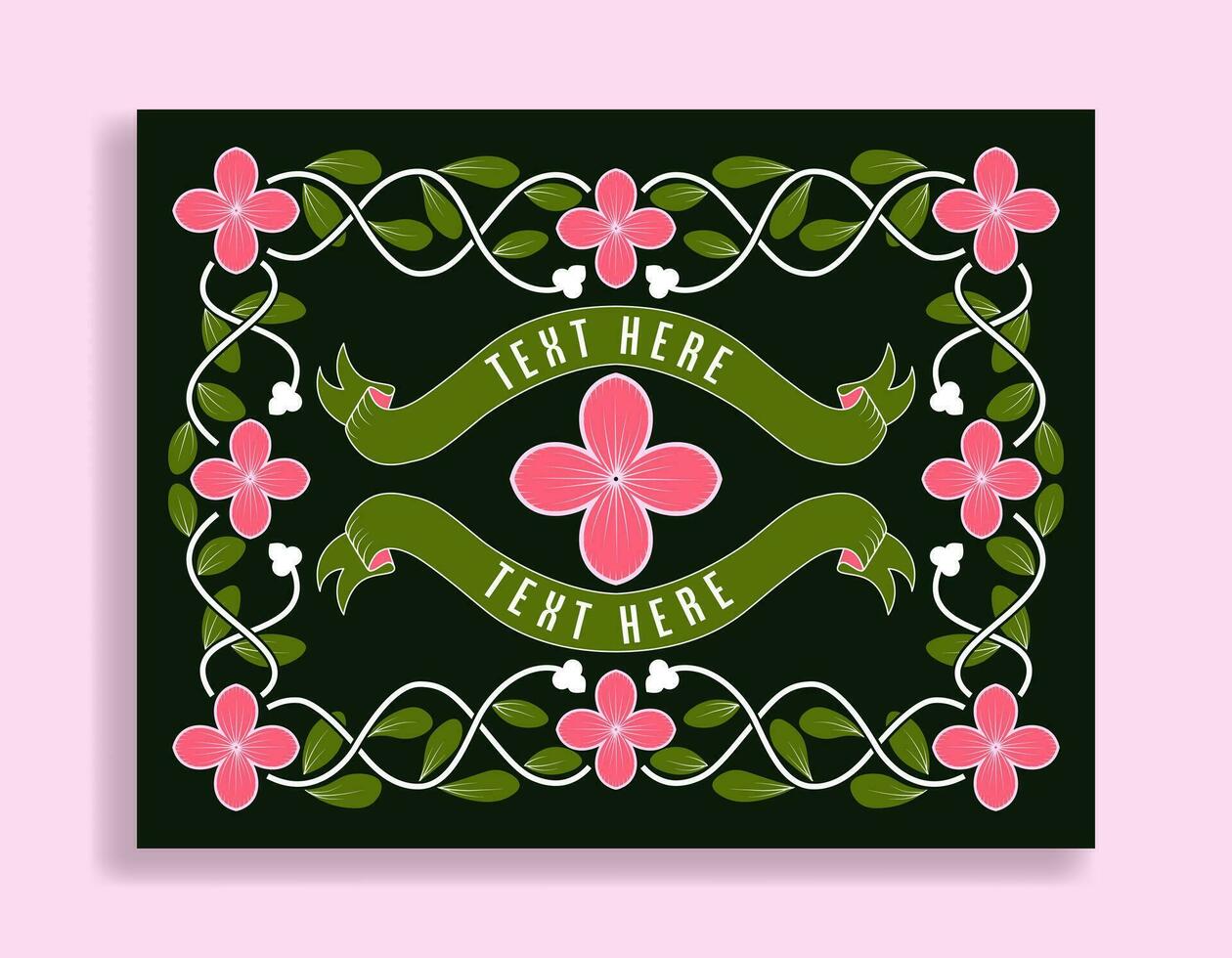 Botanical frame with editable text and ribbons vector