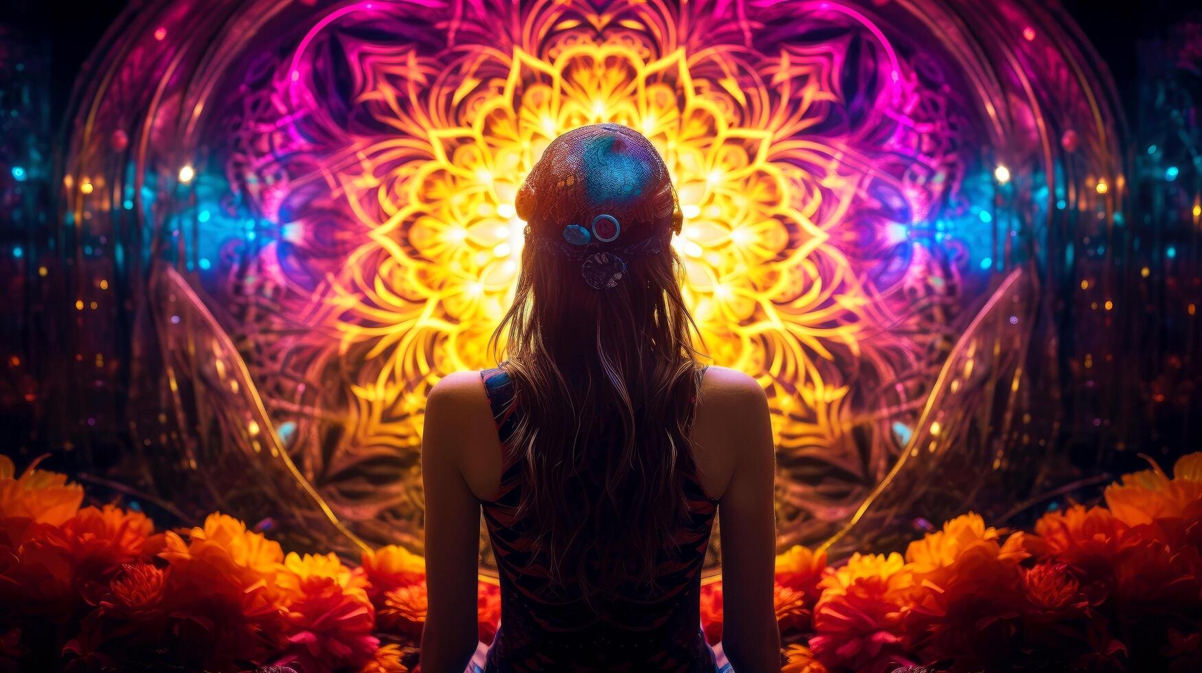 Psychic waves experimentation, psychedelia, and bold mental, emotional, and spiritual journey, journey into wellness with psychic waves, illustration photo