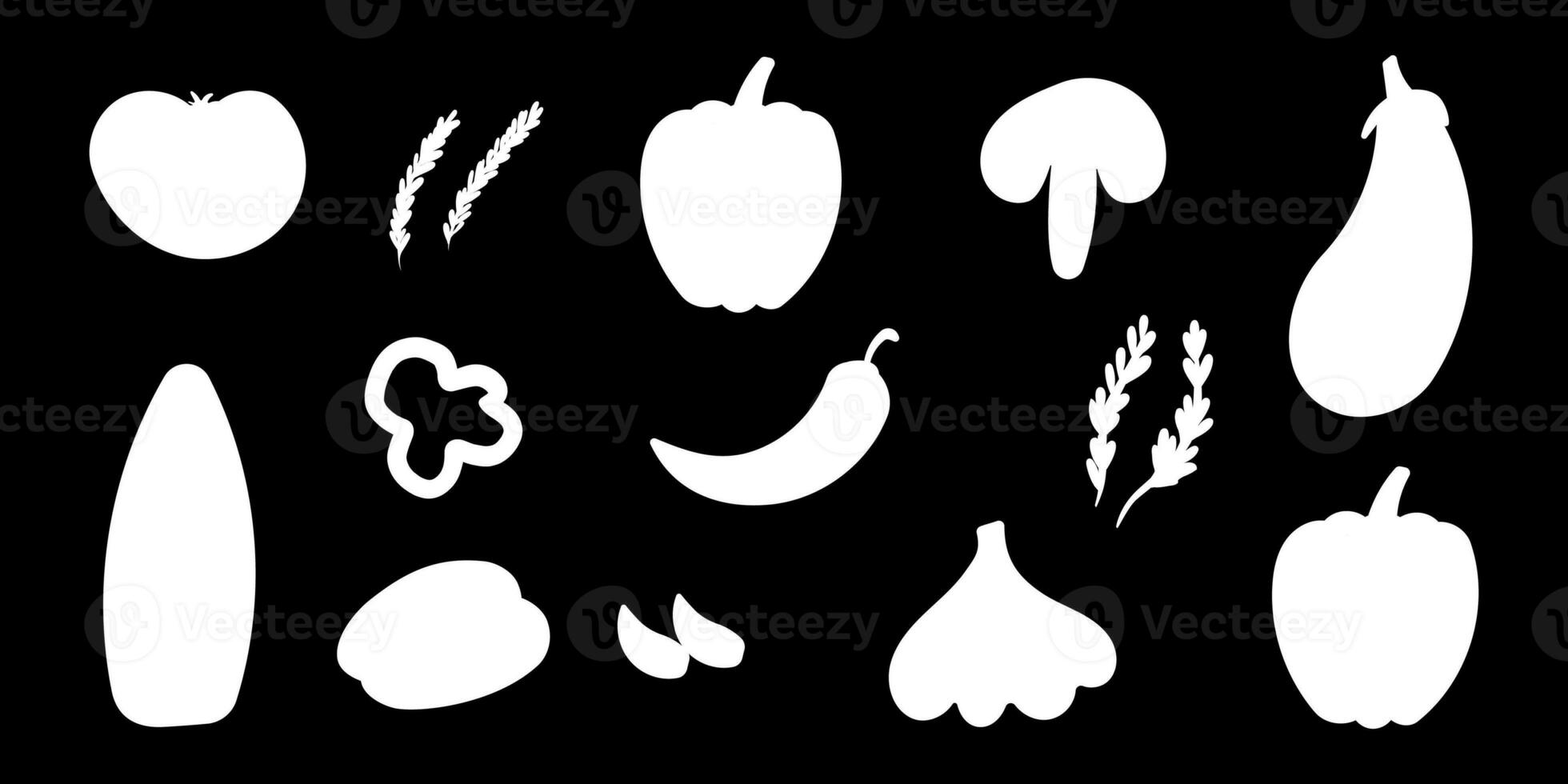 vegetables vitamins white black garden elements set photo