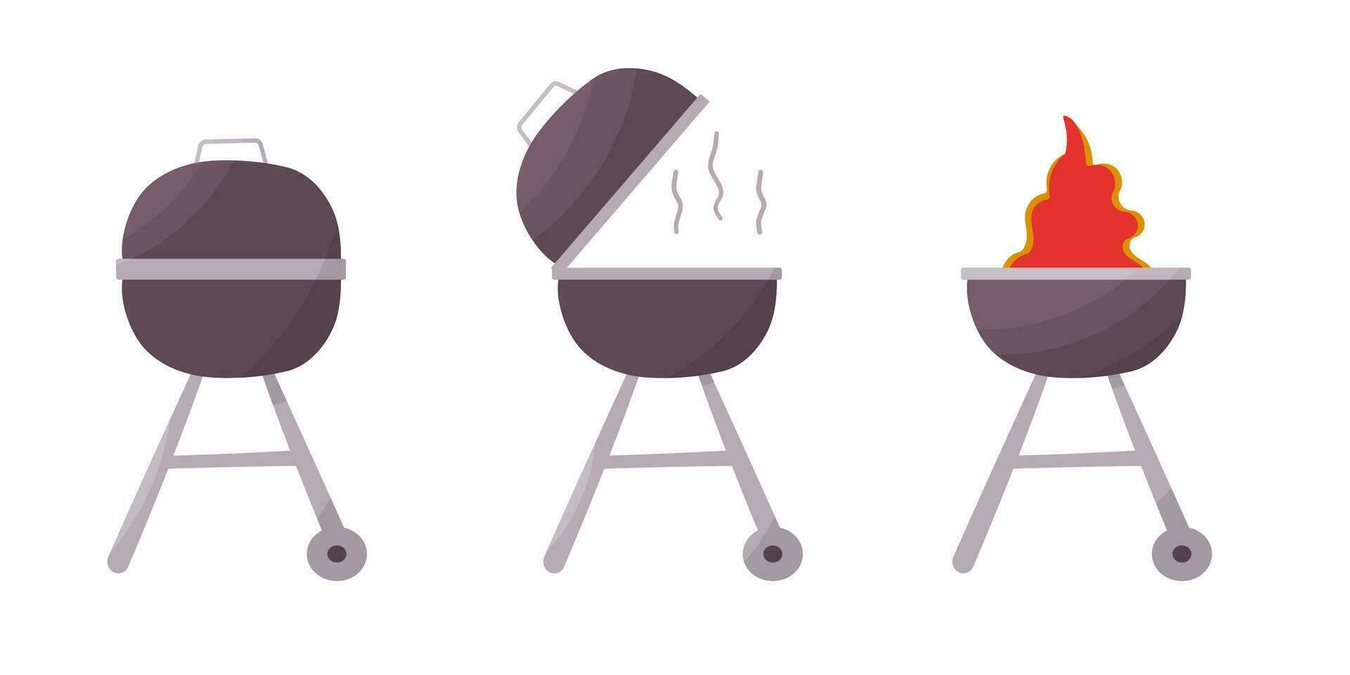 grill black fire fry bbq elements set vector