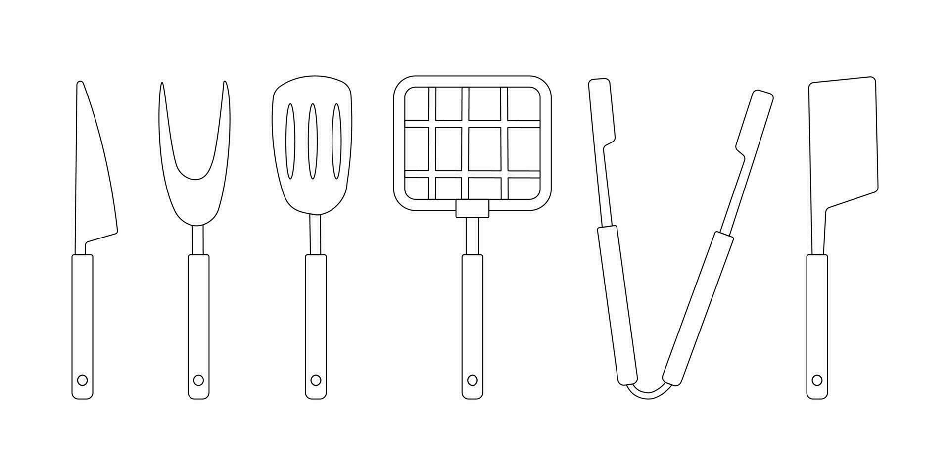 kitchen utensils bbq grill cook line doodle vector