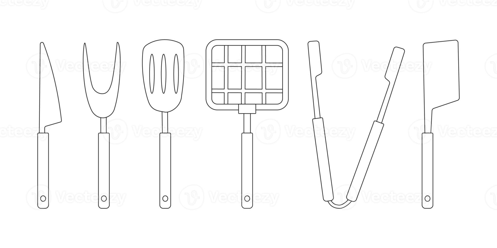 kitchen utensils bbq grill cook line doodle photo