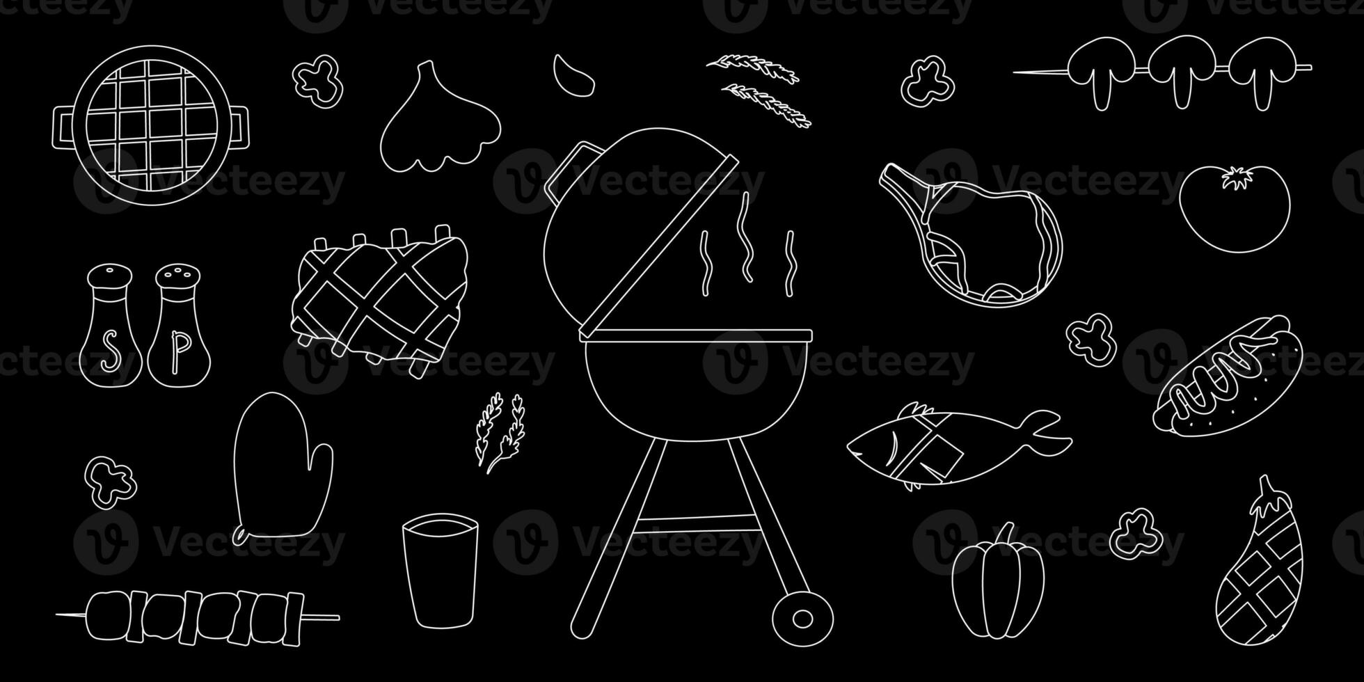 bbq grill party line doodle elements set photo