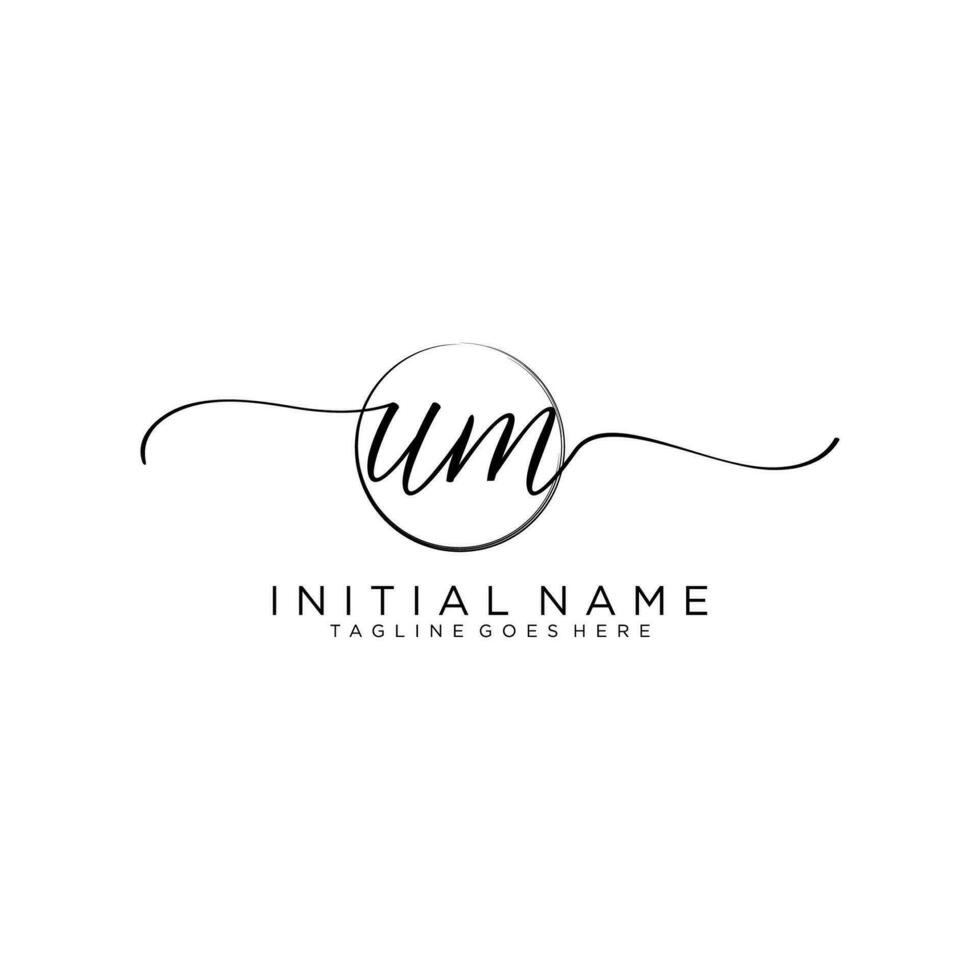 Initial UM feminine logo collections template. handwriting logo of initial signature, wedding, fashion, jewerly, boutique, floral and botanical with creative template for any company or business. vector