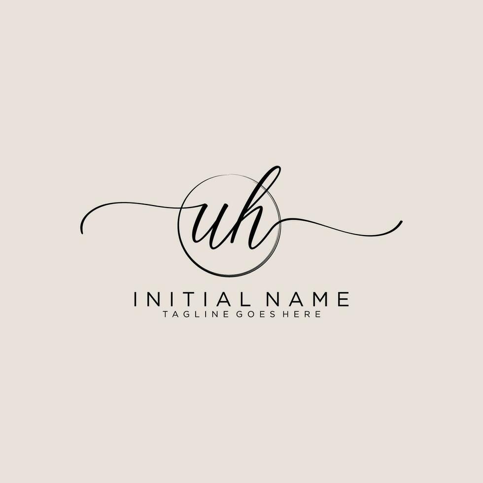 Initial UH feminine logo collections template. handwriting logo of initial signature, wedding, fashion, jewerly, boutique, floral and botanical with creative template for any company or business. vector