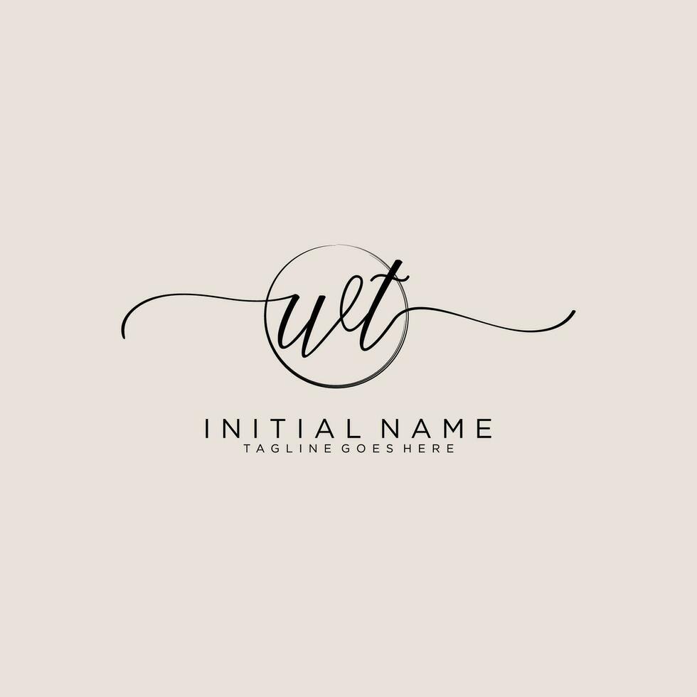 Initial WT feminine logo collections template. handwriting logo of initial signature, wedding, fashion, jewerly, boutique, floral and botanical with creative template for any company or business. vector