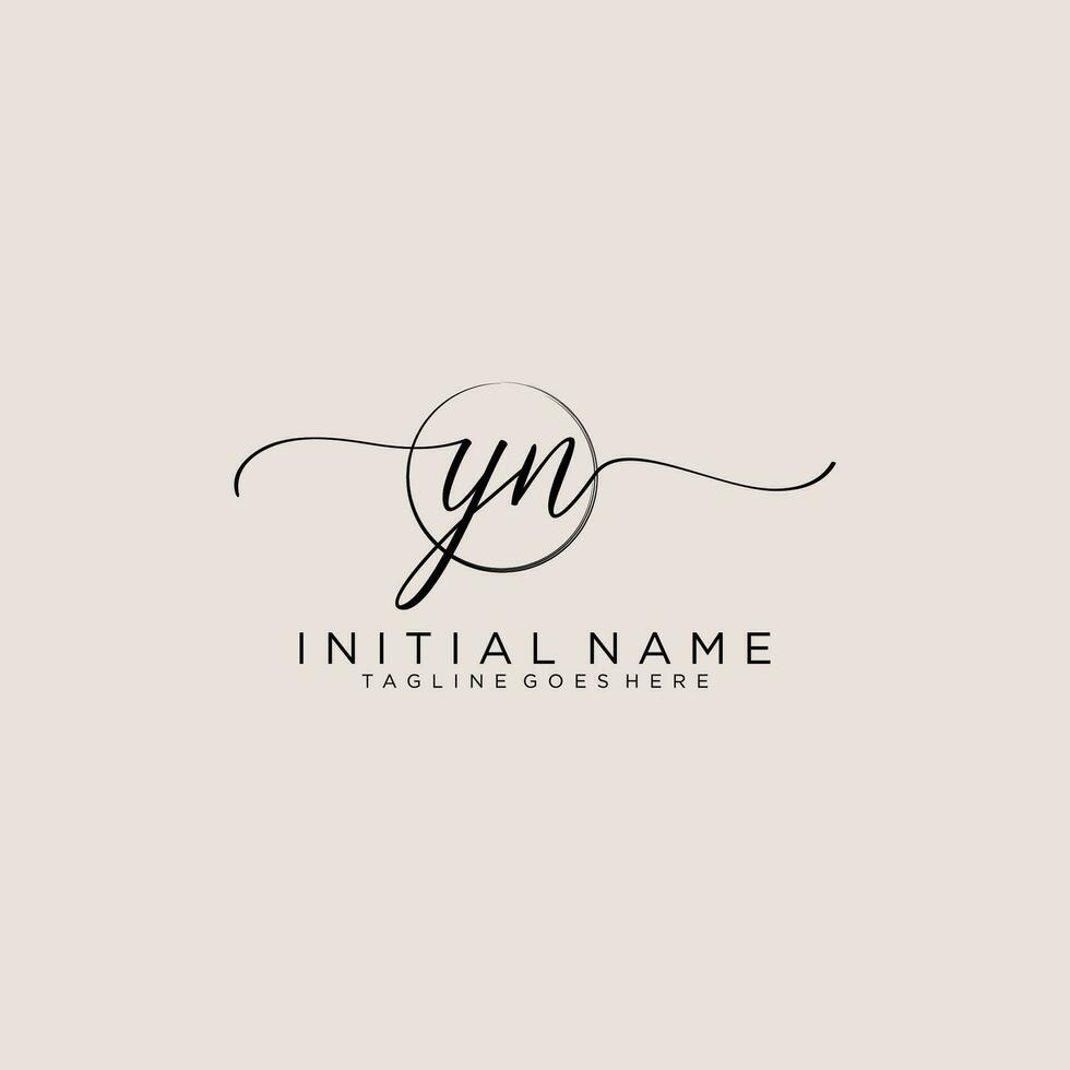 Initial YN feminine logo collections template. handwriting logo of initial signature, wedding, fashion, jewerly, boutique, floral and botanical with creative template for any company or business. vector