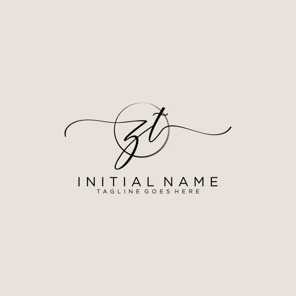 Initial ZT feminine logo collections template. handwriting logo of initial signature, wedding, fashion, jewerly, boutique, floral and botanical with creative template for any company or business. vector