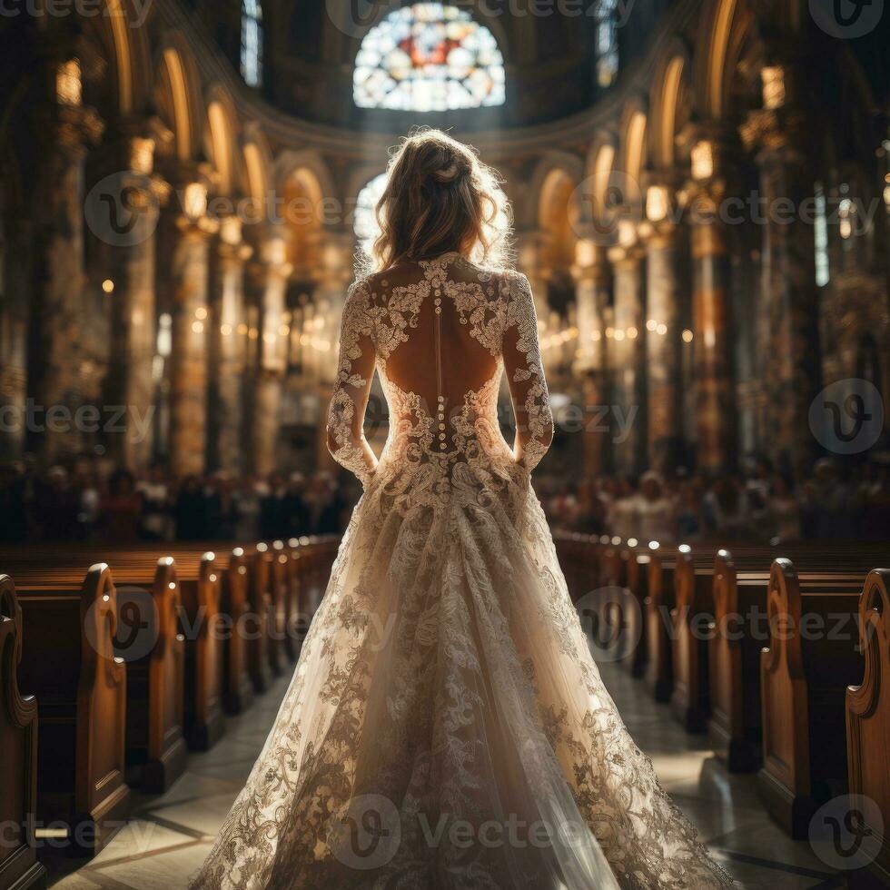 The bride goes to the altar. Wedding. Generative AI photo