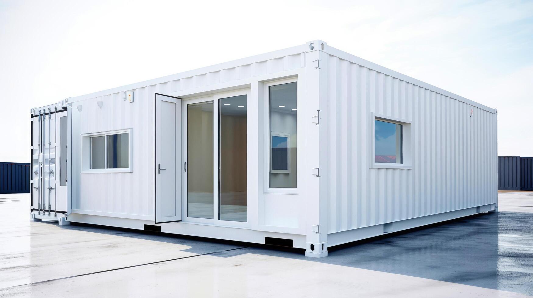 Mobile office buildings or container site office for construction site. Shipping container. Portable house and office cabins, illustration photo