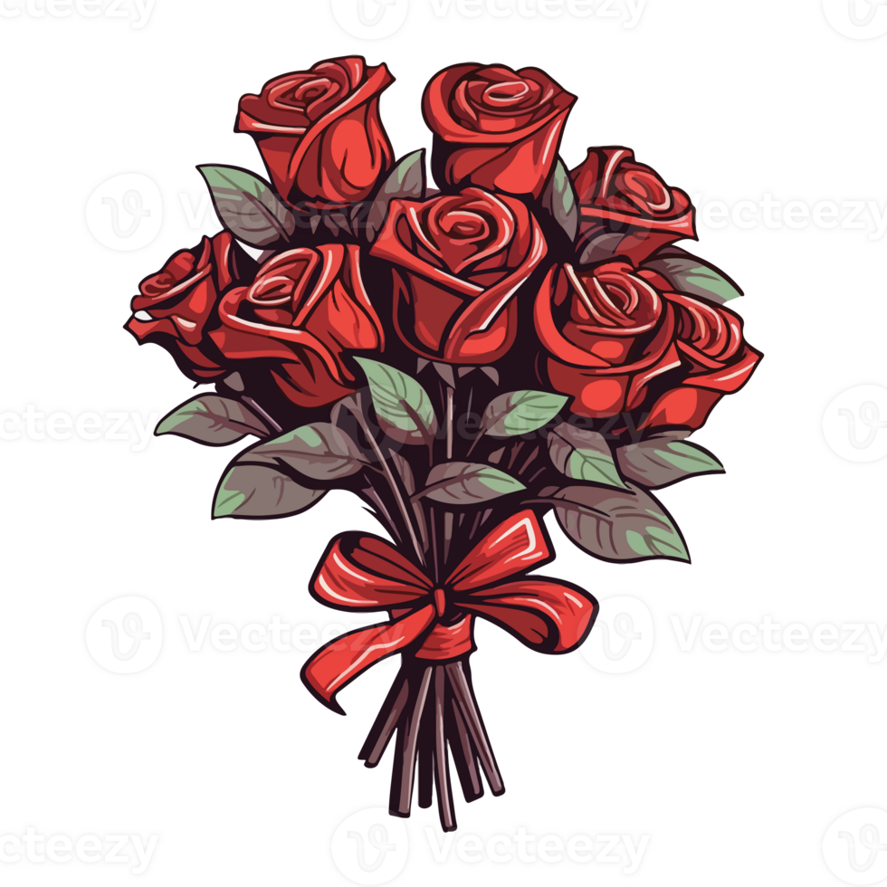 Red rose flowers arranged in a small bouquet, romantic bouquet of red roses png