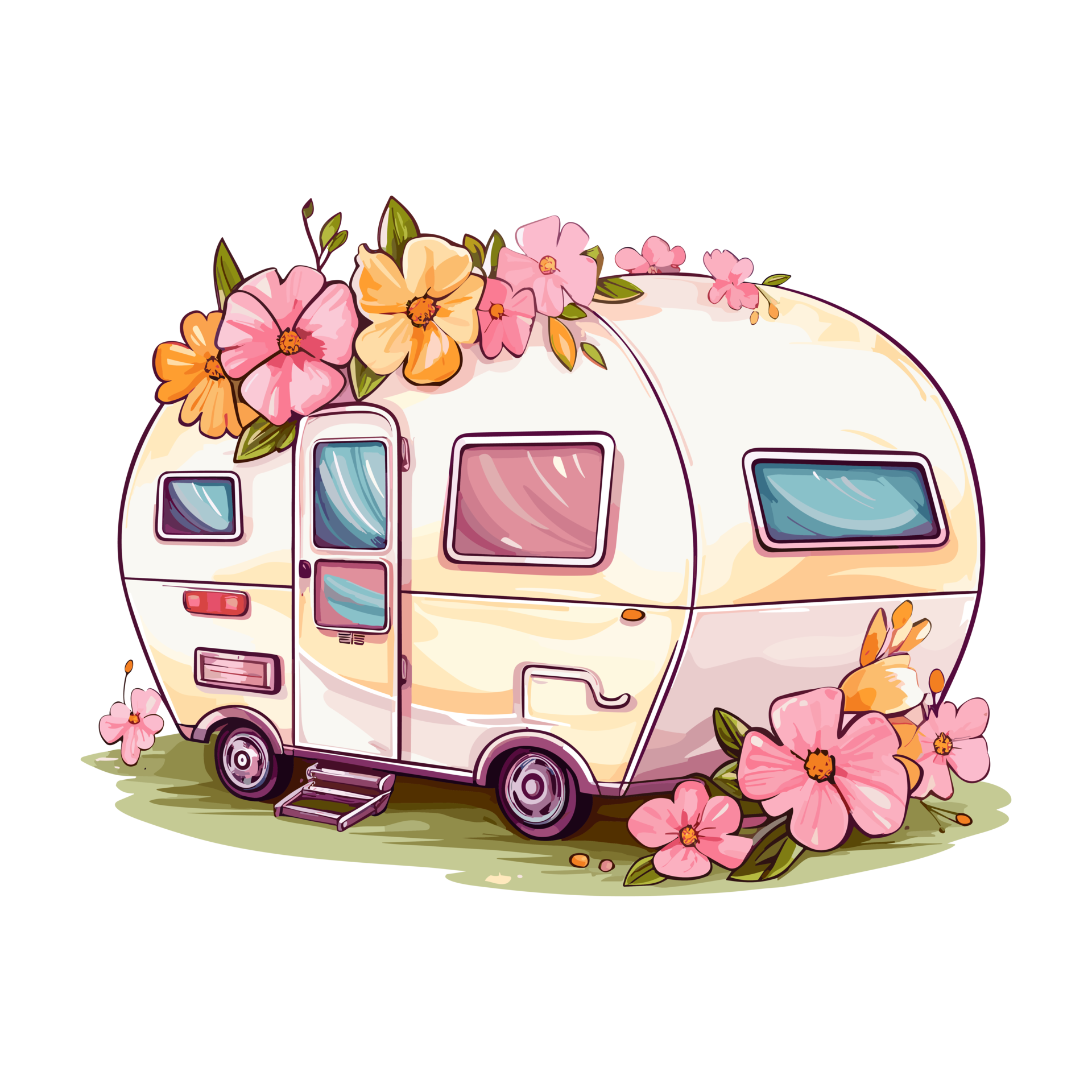 Super cute Spring Caravan, Summer Holiday Caravan Traveling Sticker