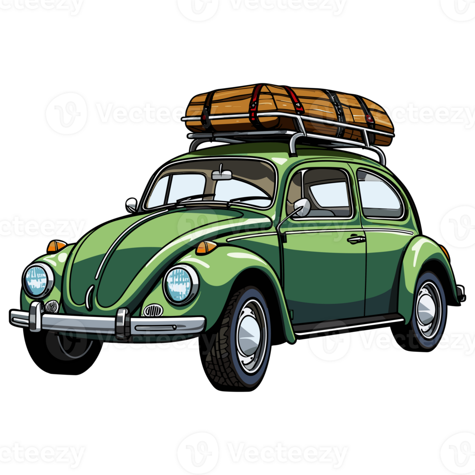 Beetle classic car with a roof rack illustration png