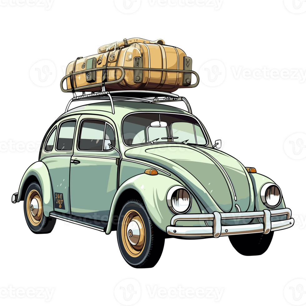 Beetle classic car with a roof rack illustration png