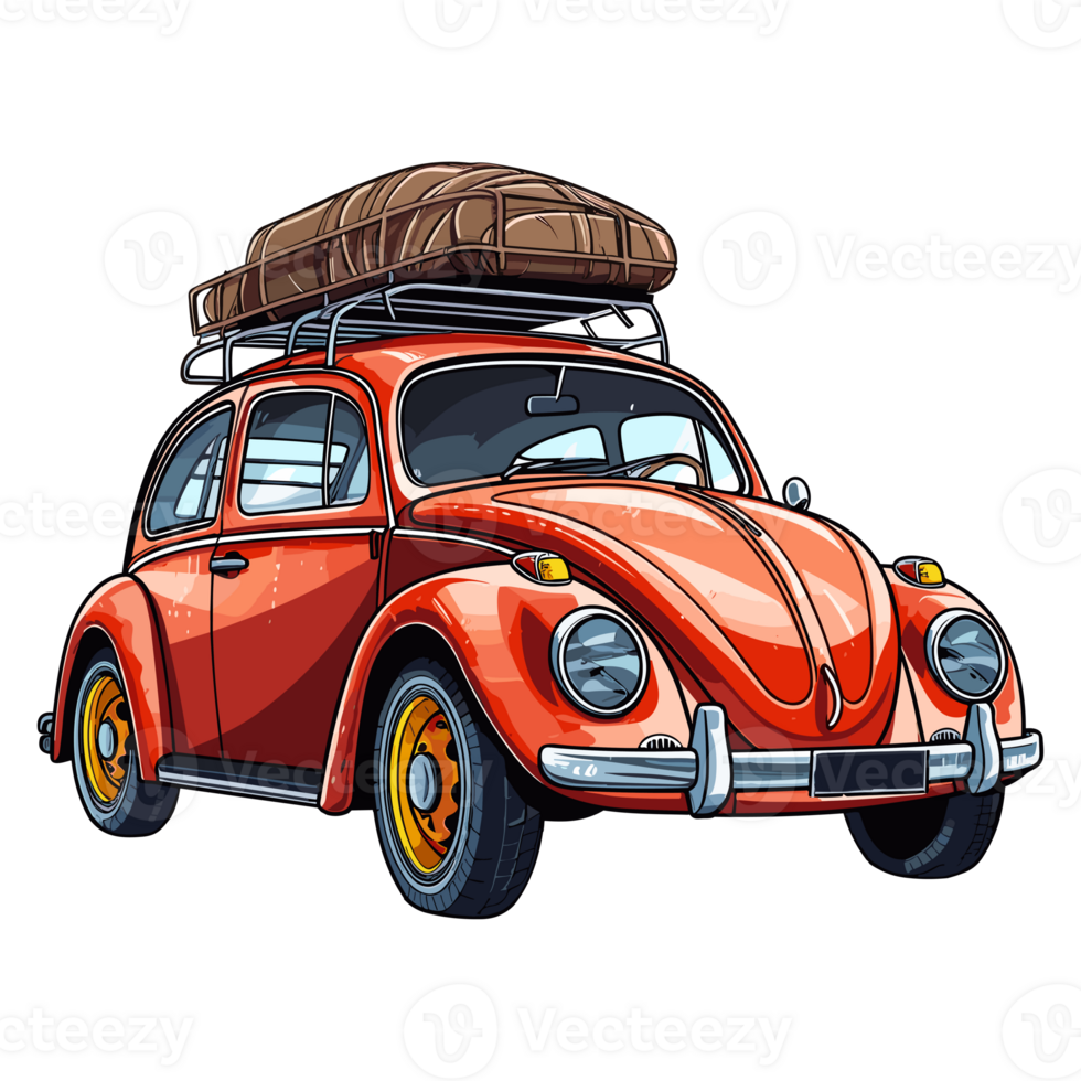 Beetle classic car with a roof rack illustration png
